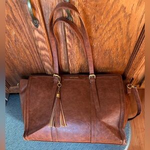 Lovevook Brown Faux Leather Tote Bag with Tassel